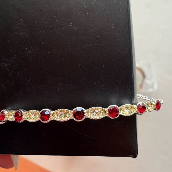Jewelry Bundle – Gold Crystal Hoop Earrings & Red Gemstone Accent Bracelets - Picture 10 of 10